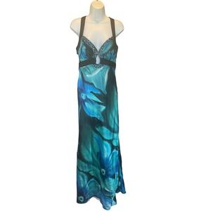 Hailey Logan VTG Y2K Fairy Watercolor Mermaid Evening Gown Dress Blue 11/12 HOCO